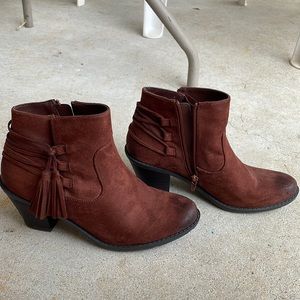 Madeline Satin Rose heeled ankle booties